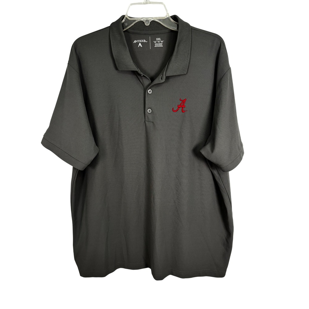 Antigua Mens Alabama Crimson Tide Polo Shirt XXL Charcoal Gray NCAA Football